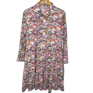 Dress Addict Button Front Cotton Dress Tiered Medium Rainbow Print